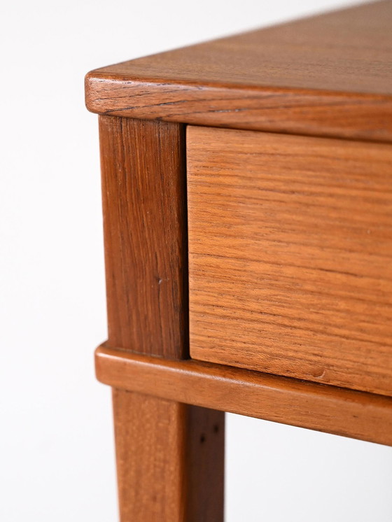 Image 1 of Vintage Teak Nightstand With Gold Metal Handle – Mid-Century Scandinavian Bedside Table