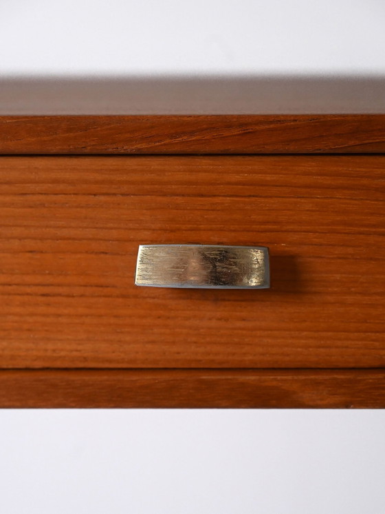 Image 1 of Vintage Teak Nightstand With Gold Metal Handle – Mid-Century Scandinavian Bedside Table