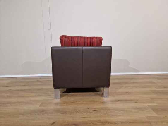 Image 1 of 2x Leolux Antonia Armchairs Brown Leather Design Red Fabric