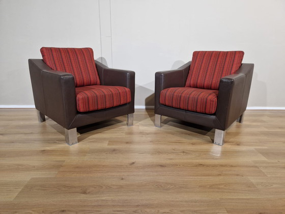 Image 1 of 2x Leolux Fauteuils Antonia Cuir marron Design Tissu rouge