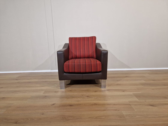 Image 1 of 2x Leolux Antonia Armchairs Brown Leather Design Red Fabric