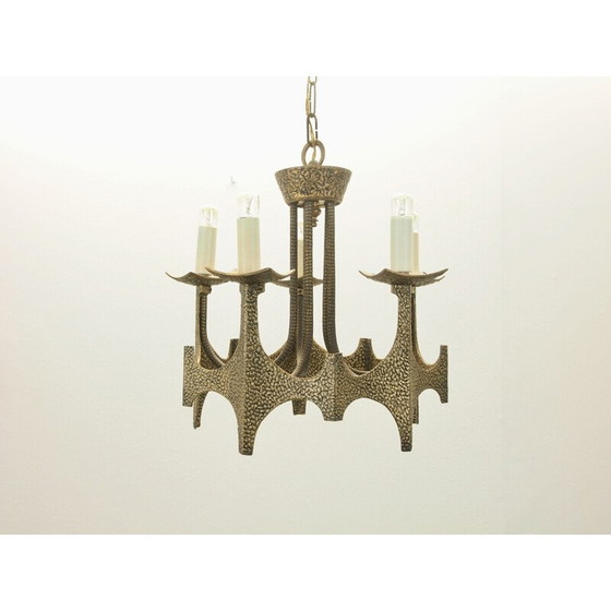 Image 1 of Vintage brutalist brass chandelier by Moe Bridges