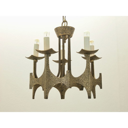 Vintage brutalist brass chandelier by Moe Bridges