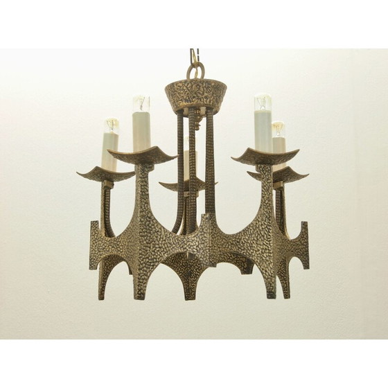 Image 1 of Vintage brutalist brass chandelier by Moe Bridges