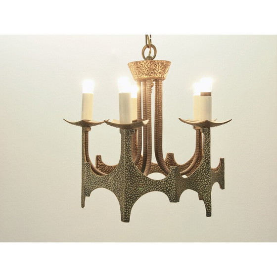 Image 1 of Vintage brutalist brass chandelier by Moe Bridges