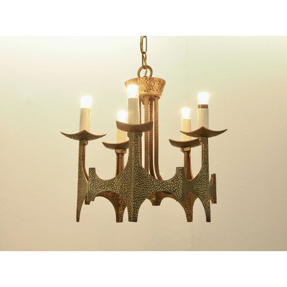 Image 1 of Vintage brutalist brass chandelier by Moe Bridges