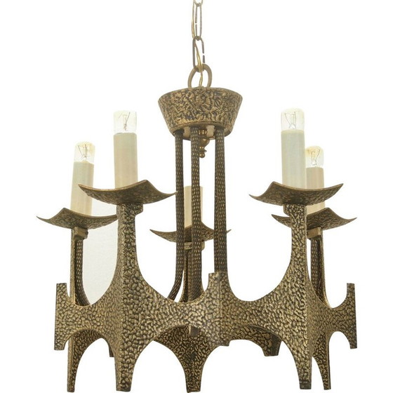 Image 1 of Vintage brutalist brass chandelier by Moe Bridges