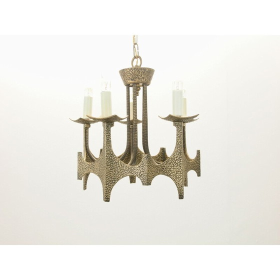 Image 1 of Vintage brutalist brass chandelier by Moe Bridges