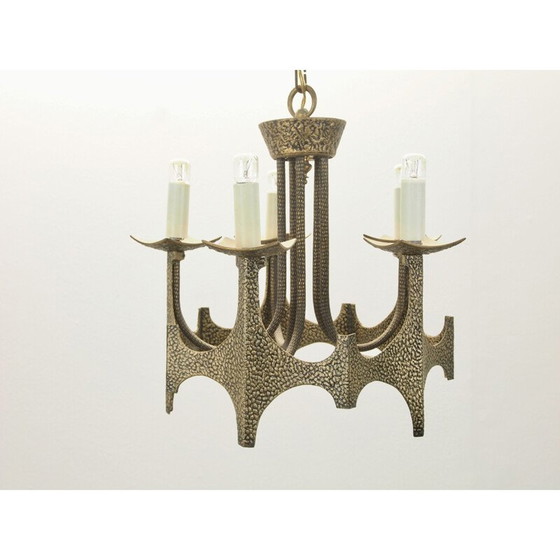 Image 1 of Vintage brutalist brass chandelier by Moe Bridges