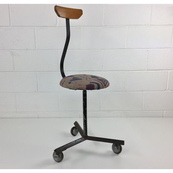 Image 1 of Vintage industrial grey metal and wood chair, Slovakia 1960