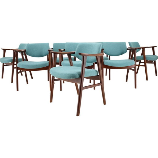 Set of 8 vintage teak chairs by Erik Kierkegaard, Denmark 1960