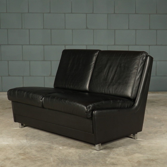 Image 1 of Set Midcentury Black Leather Sofas - 1960s