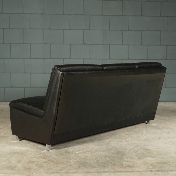 Image 1 of Set Midcentury Black Leather Sofas - 1960s