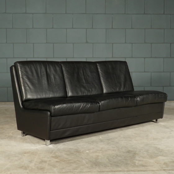 Image 1 of Set Midcentury Black Leather Sofas - 1960s