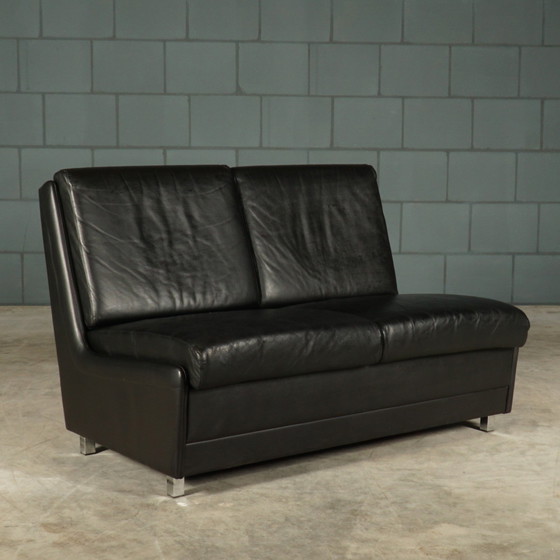 Image 1 of Set Midcentury Black Leather Sofas - 1960s