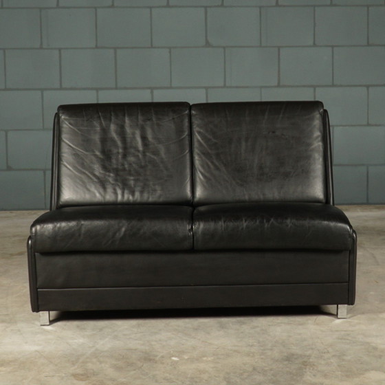 Image 1 of Set Midcentury Black Leather Sofas - 1960s