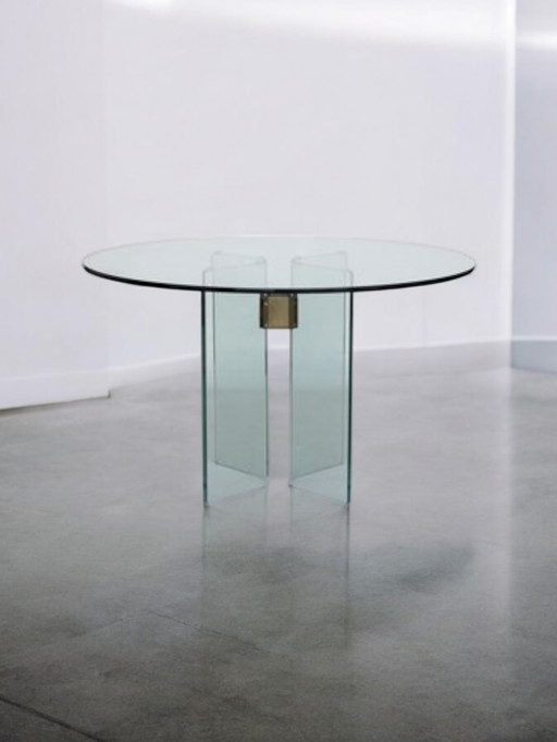 Table à manger en verre et laiton Peter Ghyzcy, Pays-Bas, années 1970