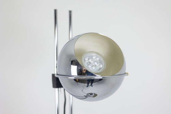 Image 1 of Chrome-plated metal floor lamp. Circa 1970.