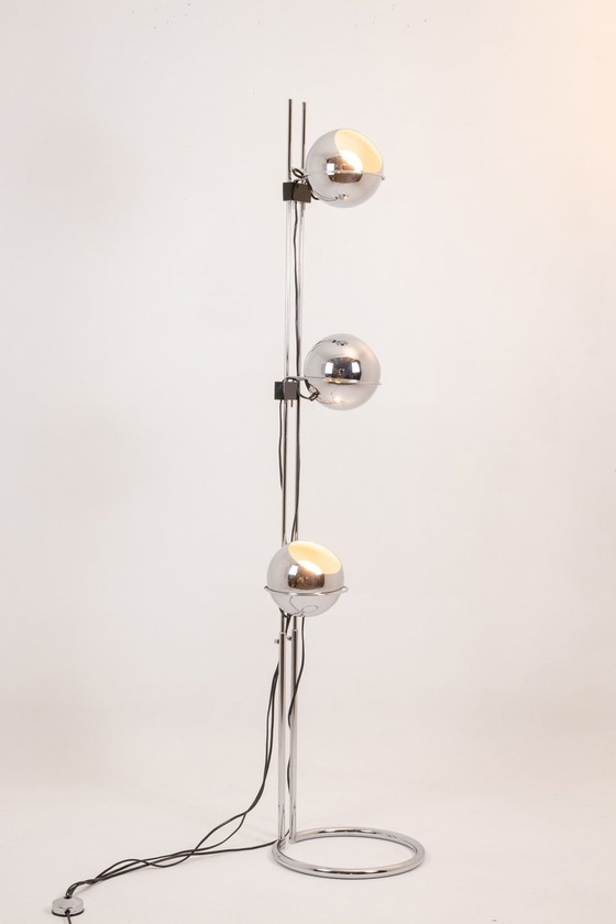 Image 1 of Chrome-plated metal floor lamp. Circa 1970.