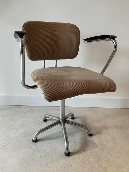 Gebr. De Wit (Schiedam) Industrial Desk Chair. Beige Rib.