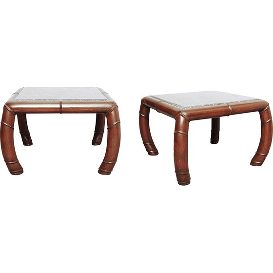 Image 1 of Pair of vintage coffee tables in faux bamboo and gray marble, 1960