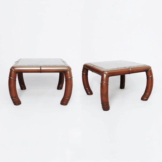 Image 1 of Pair of vintage coffee tables in faux bamboo and gray marble, 1960