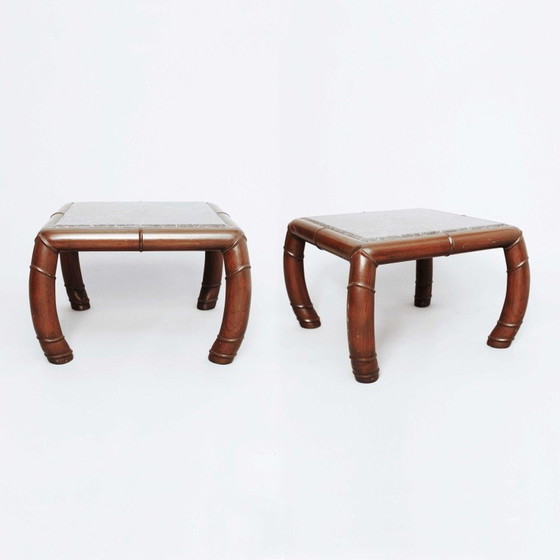 Image 1 of Pair of vintage coffee tables in faux bamboo and gray marble, 1960