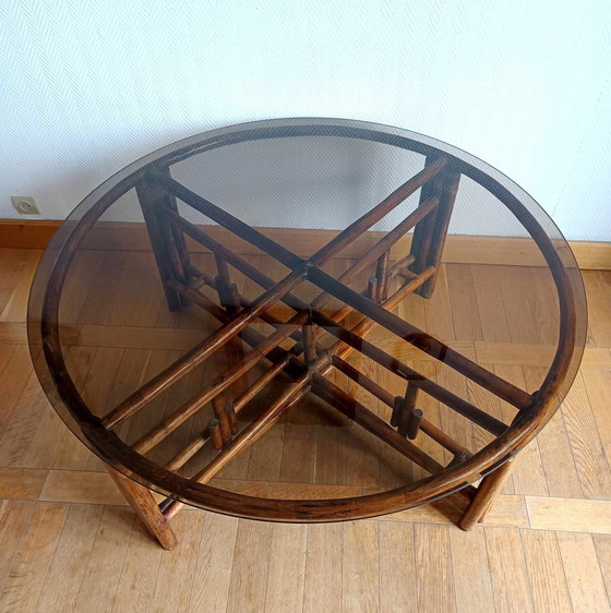 Image 1 of Large Rattan Telescopic Table Circa 1970