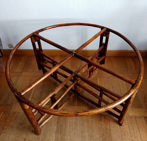 Image 1 of Large Rattan Telescopic Table Circa 1970