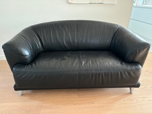 2x Black Leather Sofas