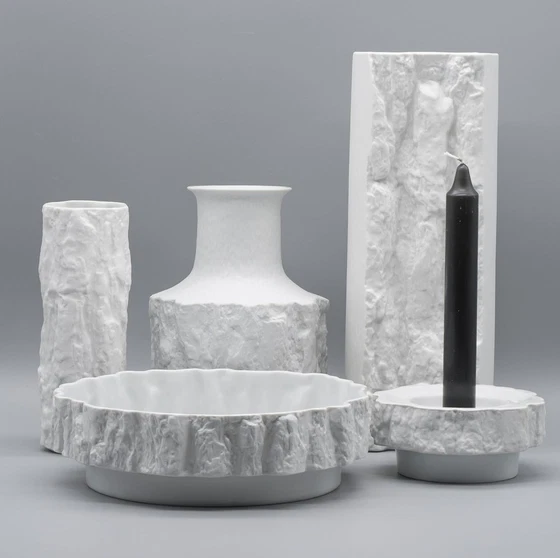 Image 1 of Ernst Fenzl Bareuther Op-Art Bark Relief Bisque Porcelain "Silvana" Vase Set ×5