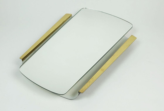 Image 1 of 1950s 1960s mid century modern WALL MIRROR with metal and brass frame