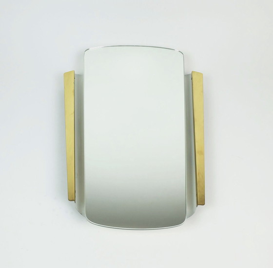 Image 1 of 1950s 1960s mid century modern WALL MIRROR with metal and brass frame