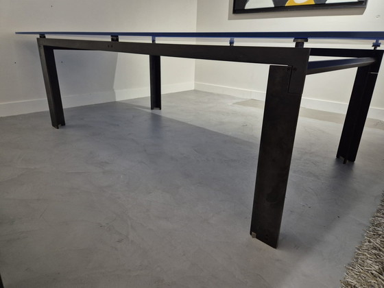 Image 1 of Unique Modern Design Dining Table - Steel Frame - Blue Glass