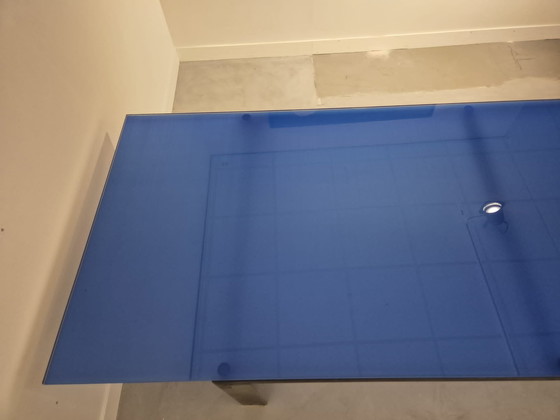 Image 1 of Unique Modern Design Dining Table - Steel Frame - Blue Glass