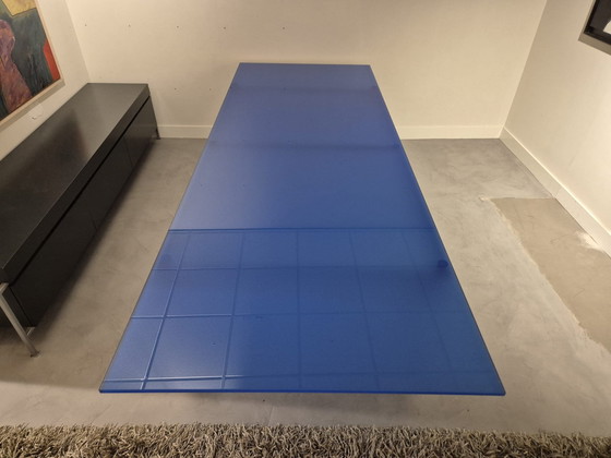 Image 1 of Unique Modern Design Dining Table - Steel Frame - Blue Glass