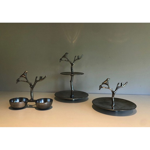 Set of 3 vintage aluminum serving pieces, 1970