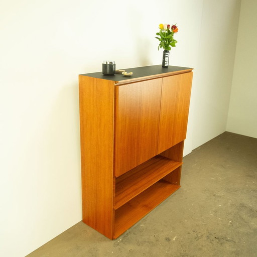 Shelf combination, teak with black formica top, 1970s