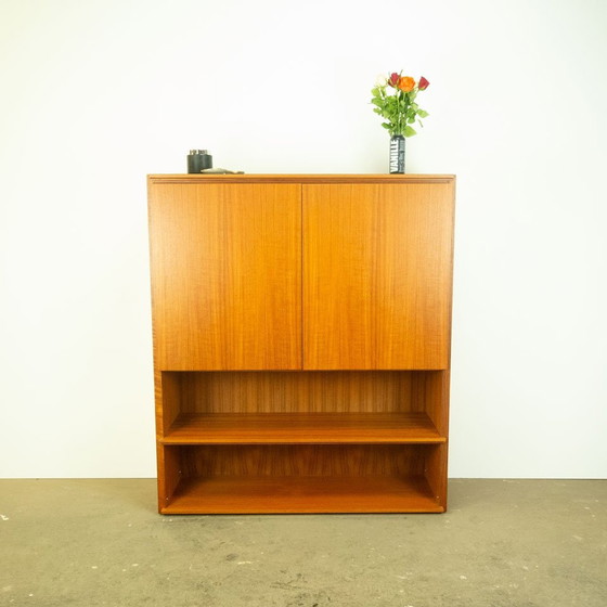 Image 1 of Combinazione di mensole in teak con piano in formica nera, anni '70