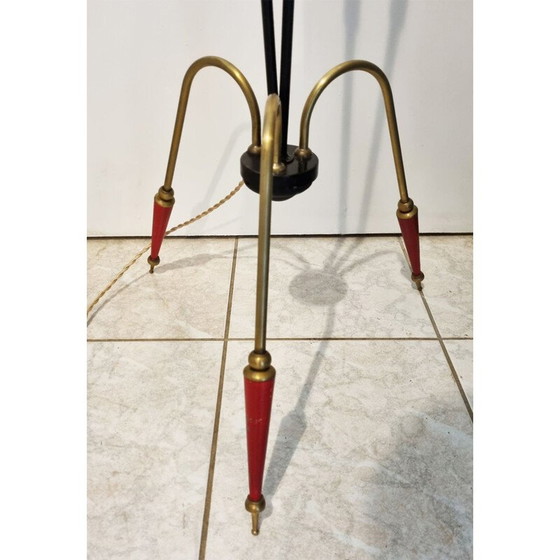 Image 1 of Vintage tripod floor lamp in steel, brass and opaline, 1950