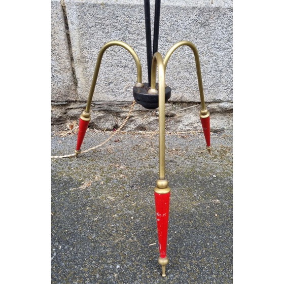 Image 1 of Vintage tripod floor lamp in steel, brass and opaline, 1950