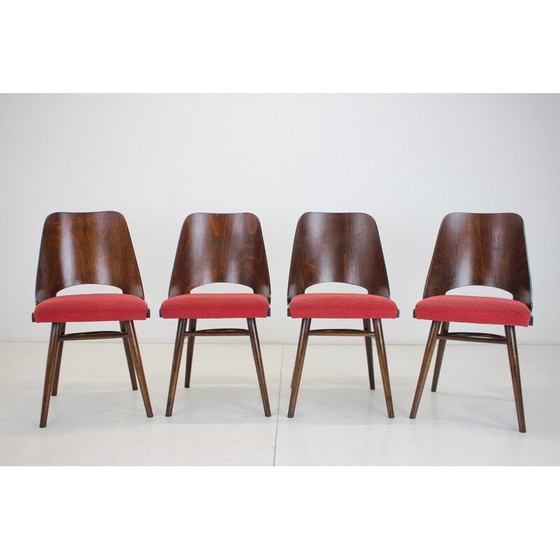 Image 1 of Set of 4 vintage dining chairs in wood and fabric by Oswald Haerdtl for Thonet, Czechoslovakia 1960s