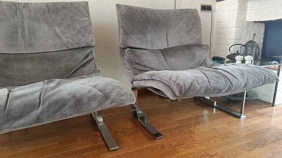 Image 1 of 2x Saporiti Onda Armchairs gray suede