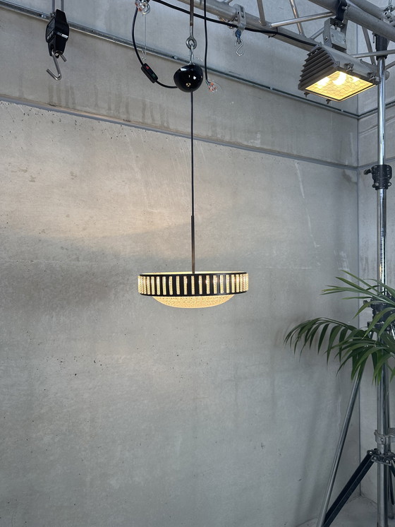 Image 1 of Lampe suspendue vintage de l'ère spatiale - verre et métal