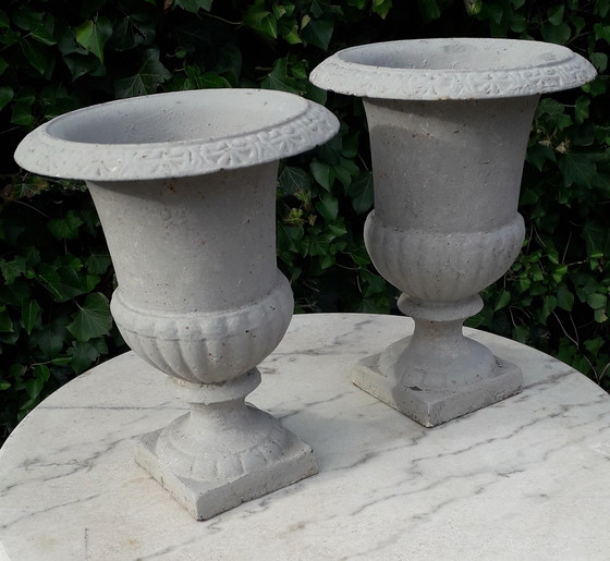 Image 1 of 2 Cast iron brocante vases 32 cm high