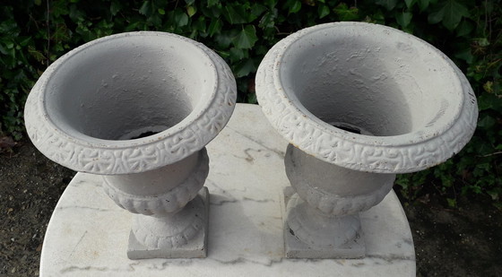 Image 1 of 2 Cast iron brocante vases 32 cm high