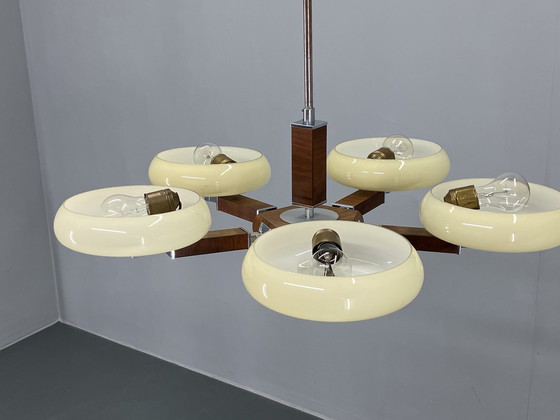 Image 1 of Art Deco Wood And Glass Chandelier, 1930S, Restored