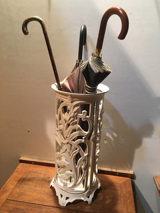 Image 1 of Vintage enamelled cast iron umbrella stand