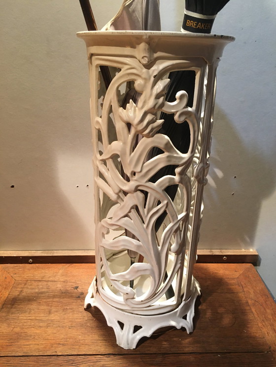 Image 1 of Vintage enamelled cast iron umbrella stand