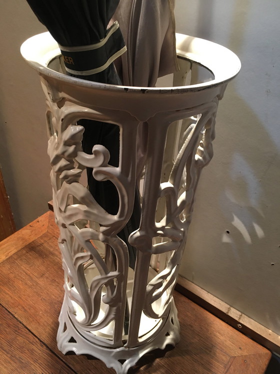 Image 1 of Vintage enamelled cast iron umbrella stand